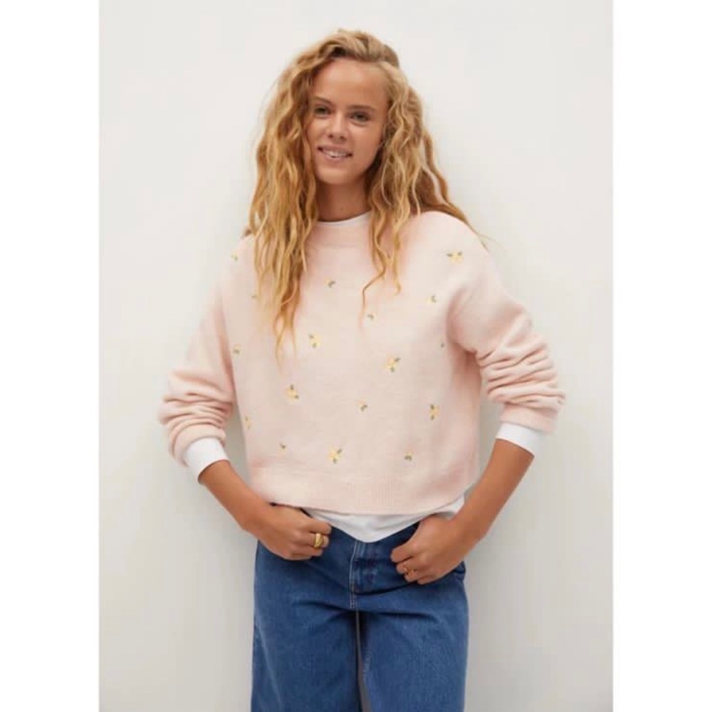 KNIT FLORAL EMBROIDERED SWEATER